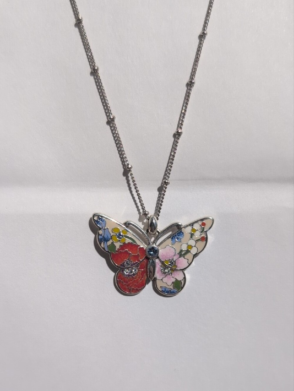Brighton Silver Butterfly Pendant Necklace with Multicolor Enamel - Picture 3 of 4